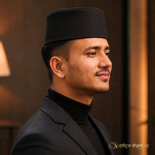 Black Nepali Dhaka Topi (Bhadgaule Topi)