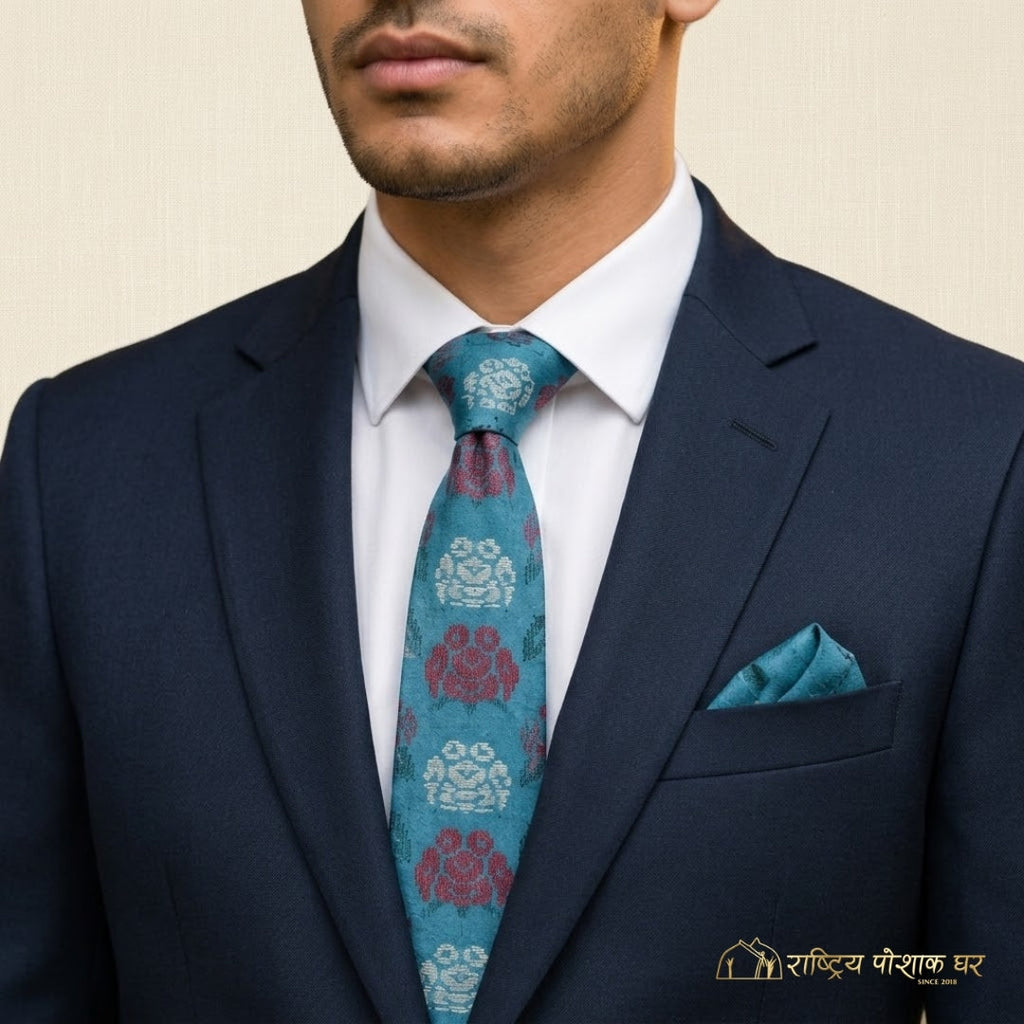 Blue Traditional Laligurans Design Nepali Tie