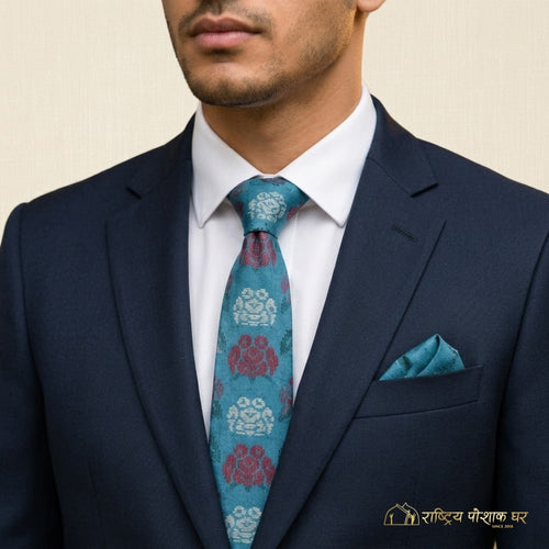Blue Traditional Laligurans Design Nepali Tie