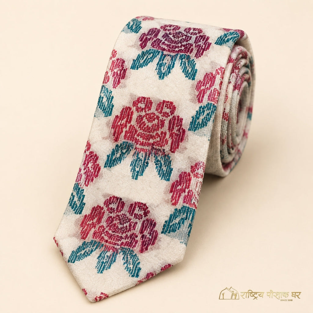 Cream Traditional Laligurans Design Nepali Tie