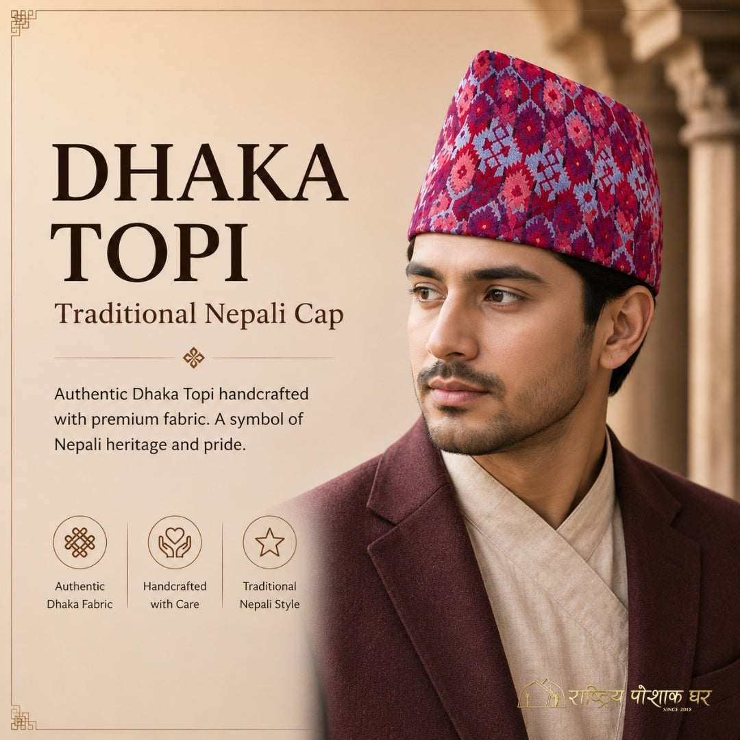 Red Printed Dhaka Topi