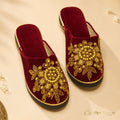 Embroidered Velvet Ethnic Mule Shoes