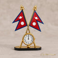 Two Nepali Flags with Stand and Clock